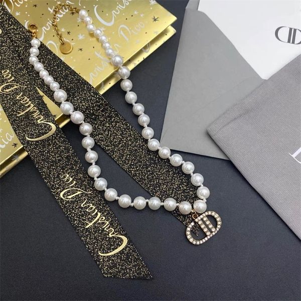 

75% off clearance jewelrys 2022 autumn and new full diamond letter pendant french high sense pearl necklace female, Silver