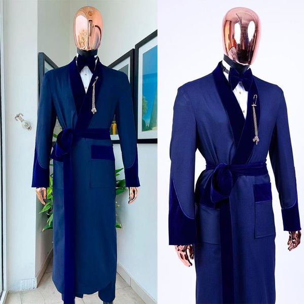 Abiti da uomo Blazer Blu reale Abito da uomo Su misura 1 pezzo Su misura con cintura Blazer Cappotto Velluto Abiti da lavoro Formale Matrimonio Sposo Affari