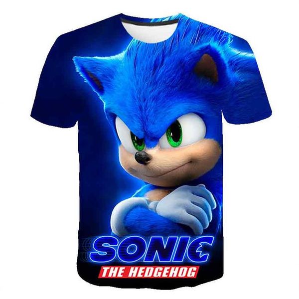 

summer children short sleeve t-shirt children cartoon sonic 3d printed boys and girls t-shirt sonic t-shirt baby boys 4-14t2693, Blue