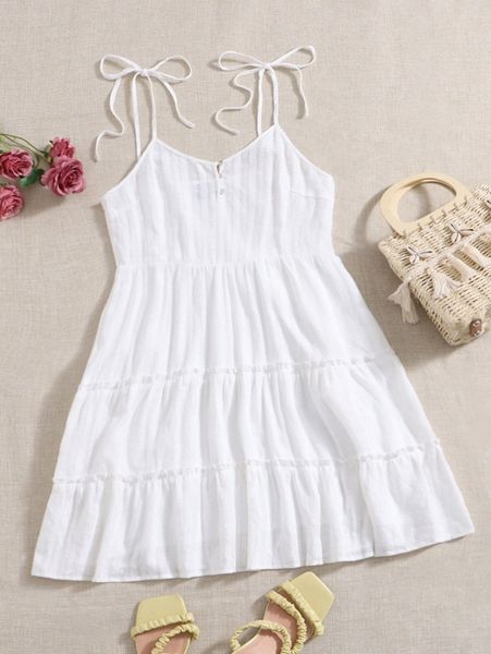 

tie shoulder frill trim cami dress v7uu#, Black;gray