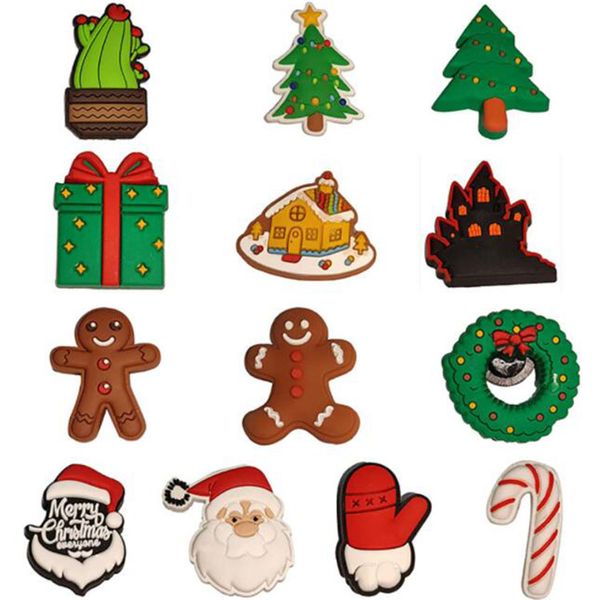 

amazon sell christmas seres croc charms pvc soft rubber diy oranment hole garden shoecharms buckle decoration gift, White;pink