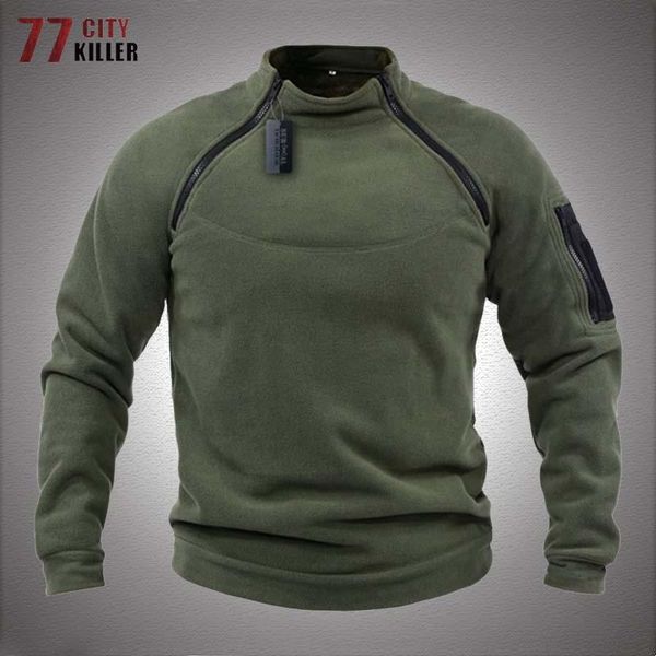 Felpe con cappuccio da uomo Felpe Giacca tattica da esterno Uomo Abbigliamento da caccia militare Cerniere calde Pullover in pile Tinta unita da uomo Antivento The