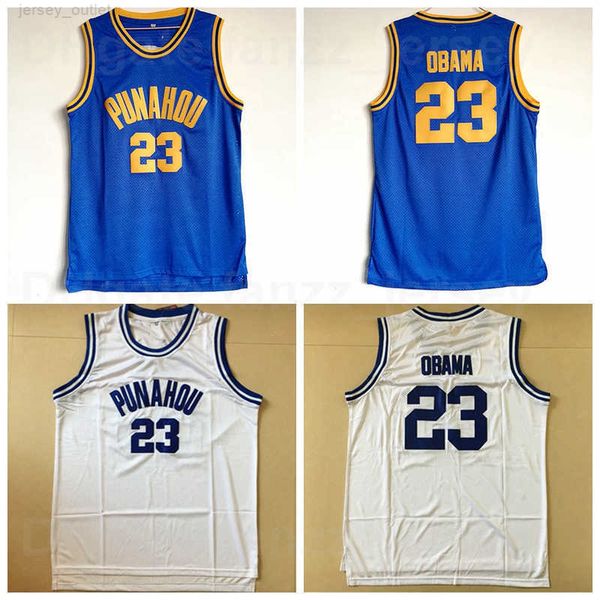 NCAA Basketball Punahou High School 23 Barack Obama Maglie Uomo University Blu Bianco Team Colore Camicia traspirante Puro cotone per gli appassionati di sport Alta / Alta qualità In vendita