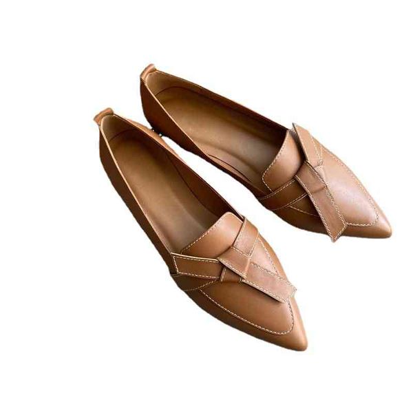 

dress shoes swedish bow pointed flat sole single shoe women's versatile leather soft shoes shallow mouth leffer, Black