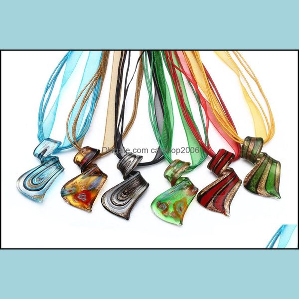 Anhänger Halsketten Anhänger Schmuck Großhandel 6 Farbe Goldstaub Murano Lampwork Glas Innere Blume Necklac DHSPU