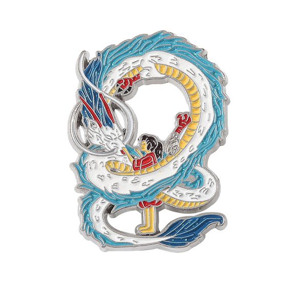 

anime girl and dragon white dragon metal brooch button pin cowboy jacket little jewelry decorative badge, Gray