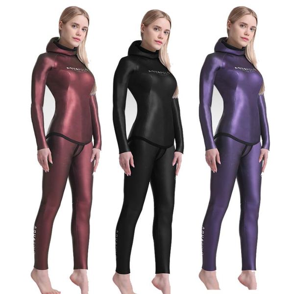 Roupa de banho feminina Triatlon Caça submarina Fato feminino CR 3mm Neoprene Célula aberta Mergulho livre Fato molhado para natação em água fria Feminino