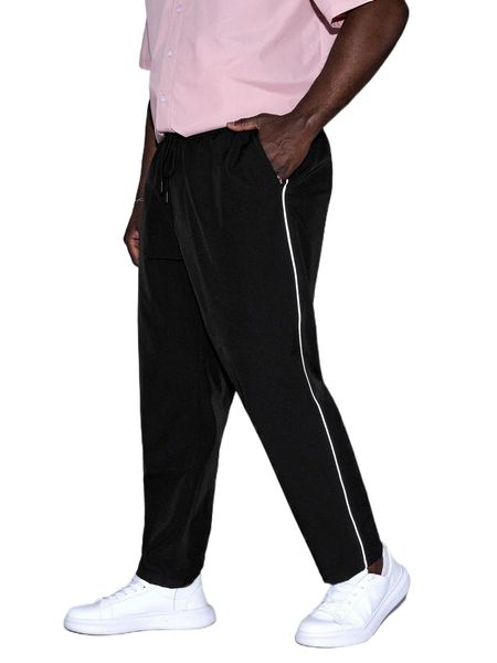 

extended sizes men drawstring waist contrasting binding pants 778n#, Black