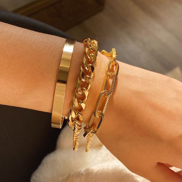 

accessories exaggerated bracelet pockmarked women's simple metal chain set, Golden;silver