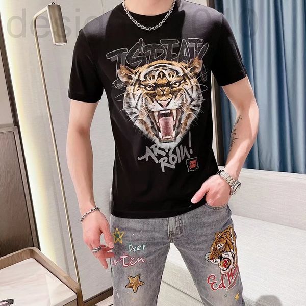 

men's t-shirts designer summer new short sleeved t-shirt men's heavy industry tiger head drill sports net red ins trend fashion ru, White;black
