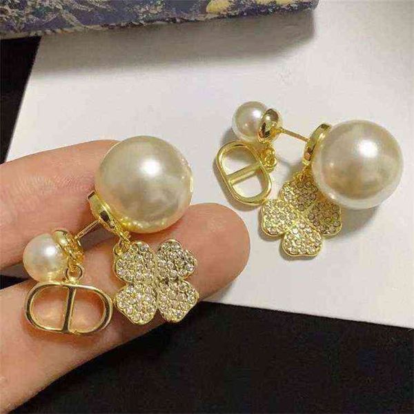 

50% off online high-end version pearl letter full diamond earrings women's light luxury fashion earrings, Golden