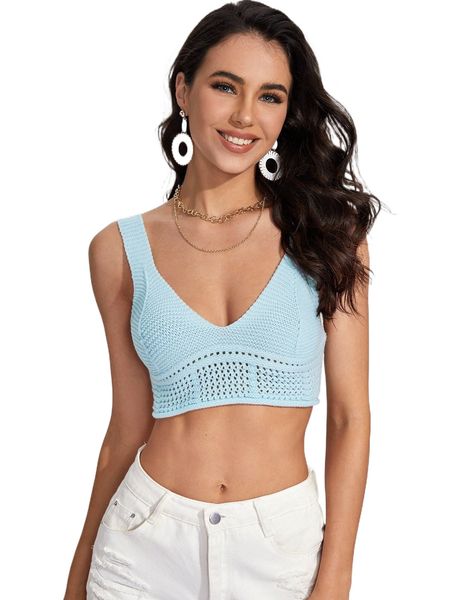 

solid pointelle knit crop knit n9m3#, White;black