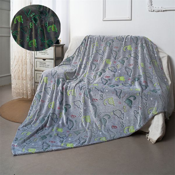 

flannel luminous bed blanket winter cartoon dinosaur warm fluffy blanket kindergarten lunch break children sofa throw blanket 220505