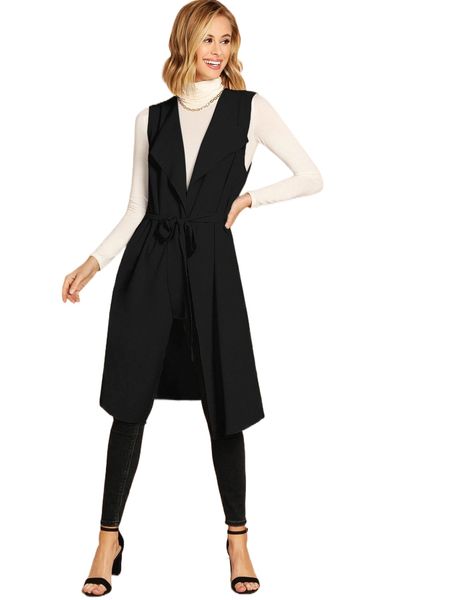 

solid waterfall vest coat with belt y0uv#, Black