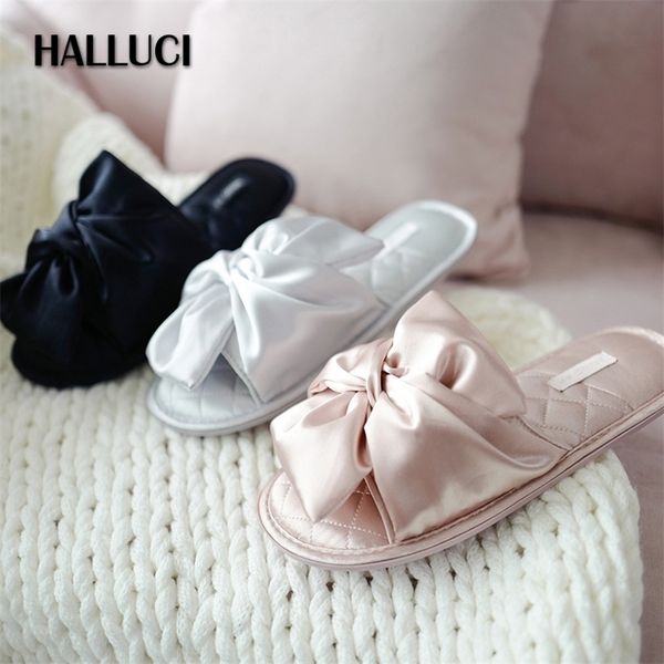 

fashion satins silk bow peep toe home slipper sandals korea slip on shoe bedroom slippers flip flops tx32003 220720, Black