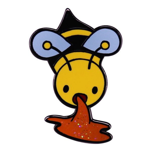 

bee hard enamel pin bee vomiting-honey-badge glitter brooch, Blue