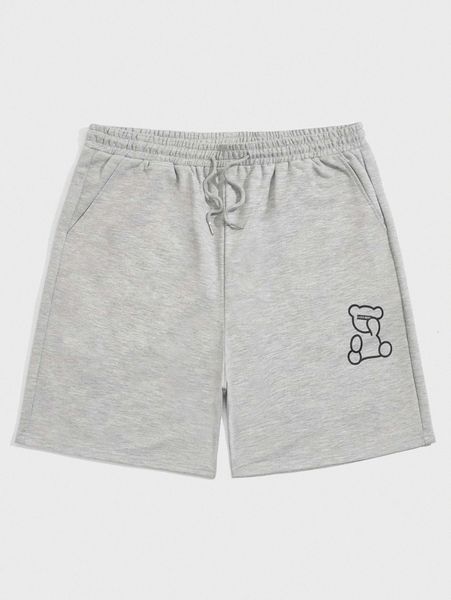 

romwe guys letter cartoon bear graphic drawstring track shorts p7xj#, White;black
