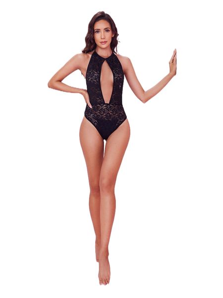 

floral lace cut-out teddy bodysuit 59oh#, Black;red