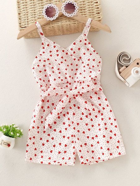

toddler girls heart & dot print belted jumpsuit she, Blue