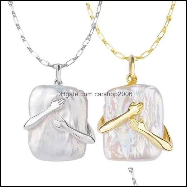 

pendant necklaces pendants jewelry fashion unique hand hug couple necklace for women lovers friendship christmas gifts long chain drop del, Silver