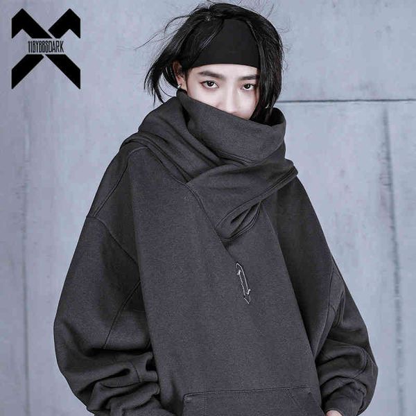 

11 bybb's dark 2022 turtleneck hoodie women techwear harajuku hoodies sweatshirts hip hop streetwear pullover oversized cotton, Black