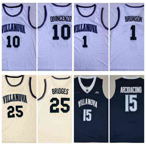 Mens Villanova Wildcats College Basketball Maglie Vintage 15 Ryan Arcidiacono 1 Jalen Brunson 10 Donte DiVincenzo 25 Mikal Bridges Camicie S