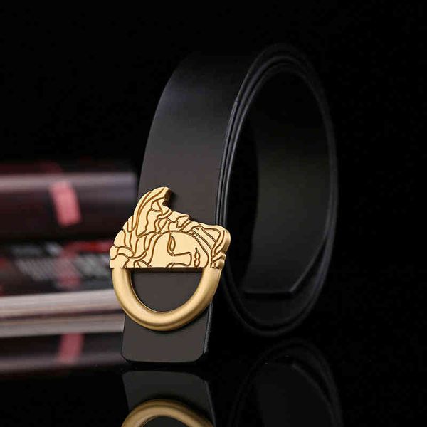 

belts men's fashion leather copper buckle smooth medusa brass, Black;brown