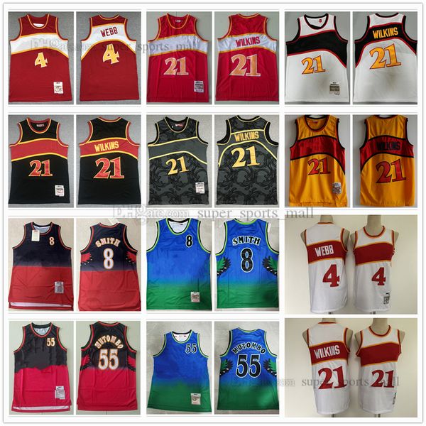 

stitched basketball jerseys 4 spud 8 steve webb smith 55 dikembe 24 kent mutombo bazemore retro mitchell and ness jersey 1996-97 2006-07 men, Black;red