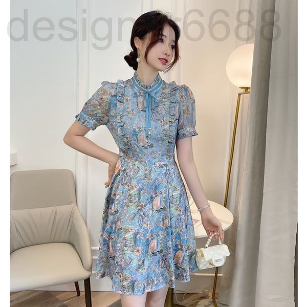 

casual dresses designer nanyou jianhuo oil painting dress women's spring and summer french temperament lace up big swing skirt fashion, Black;gray