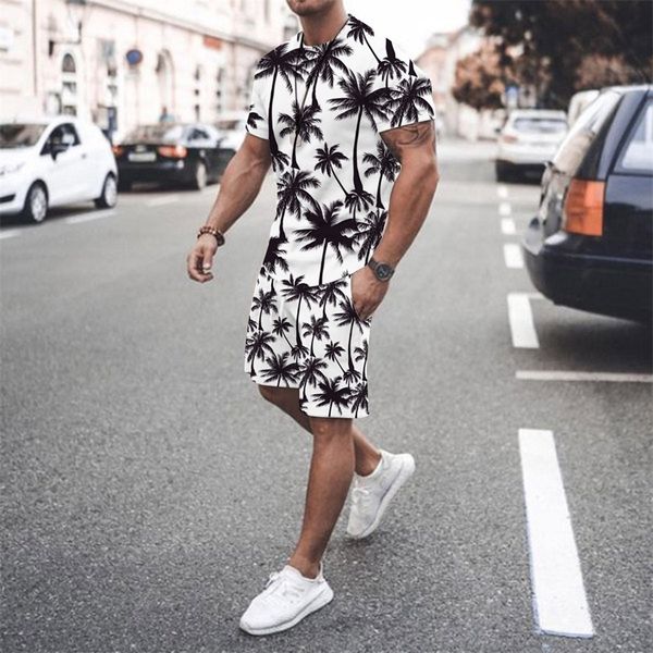 

summer fashion mens 2 piece set tracksuits casual short sleeves print tshirtshorts pants suits camisetas ropa hombre 220602, Gray
