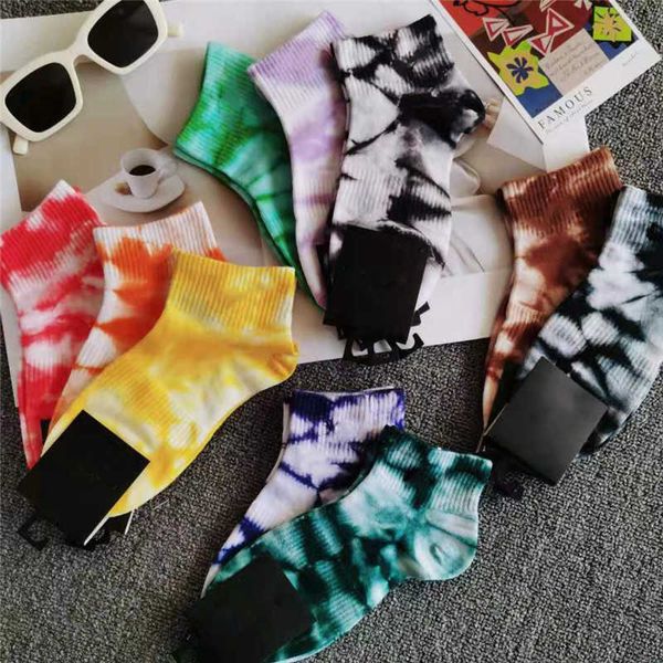 

huiya05 tie dye short printing socks street-style printed cotton ankle stocking for men women low cut sock, Black
