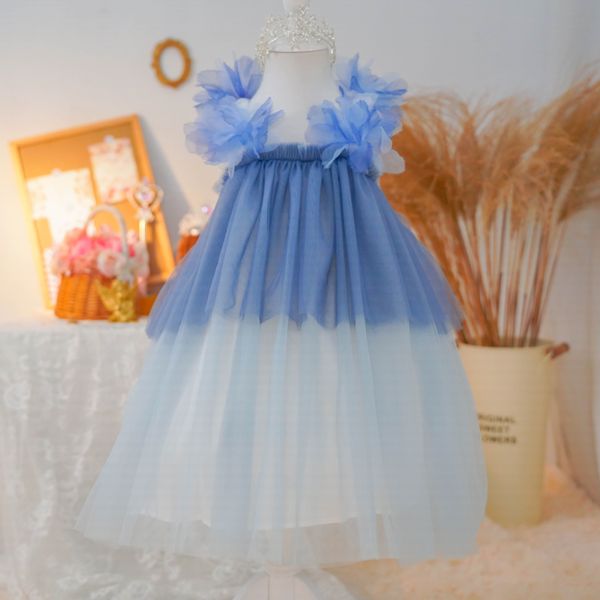 

sweet temperament flower girl dress 2022 summer new version foreign-style suspenders children' dress princess ball gowns, White;blue
