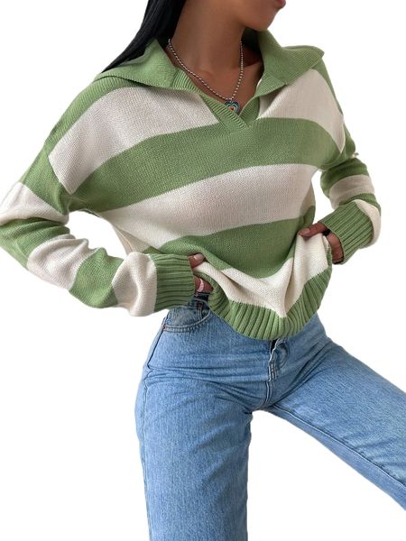 

color block drop shoulder sweater a45e#, White;black