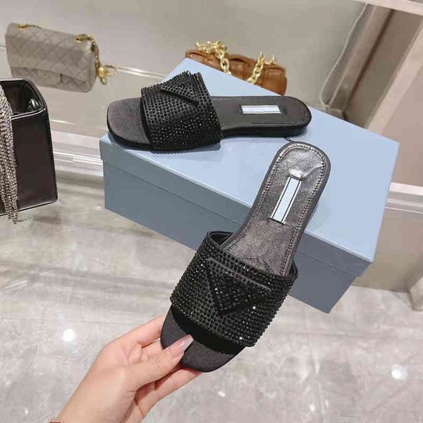 

triangular standard rhinestone flat slippers in spring and summer of 2022 fairy style exposed toe thin heelsone-sided with cool drag outlet, Black