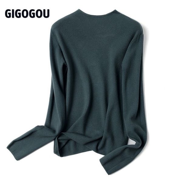 

gigogou basic crew neck women sweater autumn winter slim female jumper black white tight sweater long sleeve knitwear pull 201221, White;black