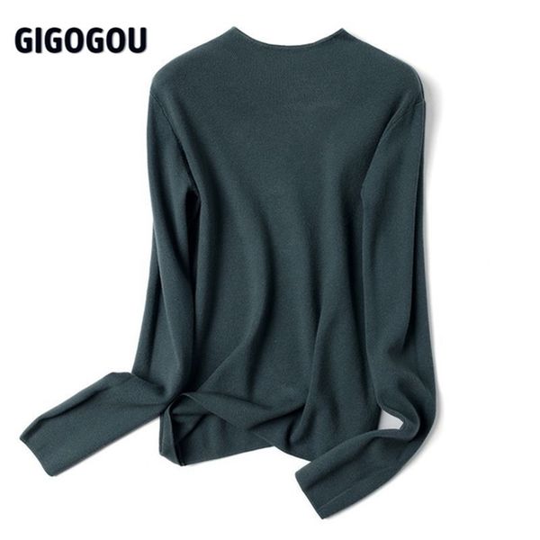 GIGOGOU Basic Rundhalsausschnitt Frauen Pullover Herbst Winter Slim Female Jumper Schwarz Weiß Enge Pullover Langarm Strickwaren Top Pull 201221