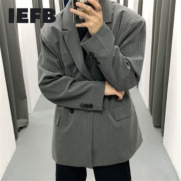 

iefb /men's wear autumn vintage stripe casual oversize suit for male loose coat fashion trend handsome blazers 9y978 201127, White;black