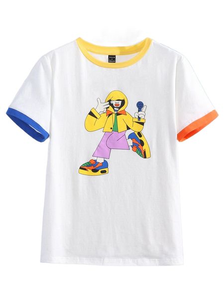 

x antonay cartoon figure print ringer tee w7ei#, White