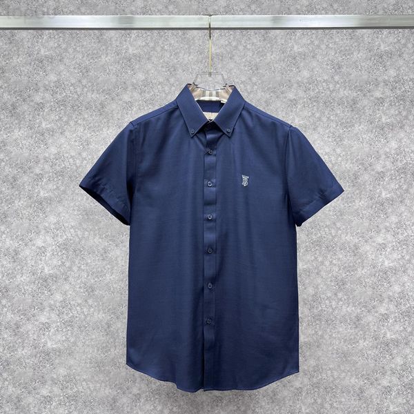 

men's casual shirts designer 2022 summer new men's classic tb embroidery solid color shirt business casual no iron short sleeve g4, White;black