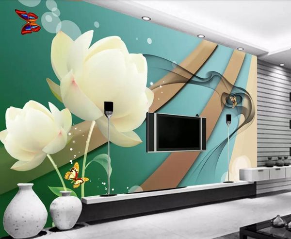 3d Wallpaper Mural Dreamy White Lotus Mode Sofa Wohnzimmer TV -Familie Kunst Hintergrund Wand Seide wasserdichtes Material