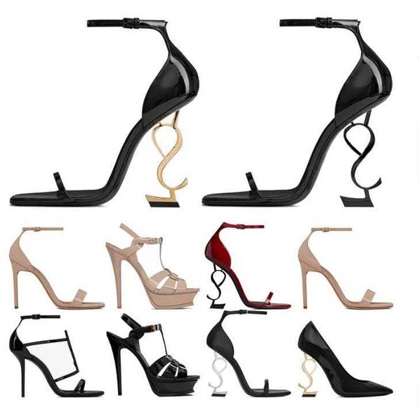 

designer shoes paris women dress shoes metal letters luxury brand sandals ladies fashion genuine leather open toe super high heels bridal, Black