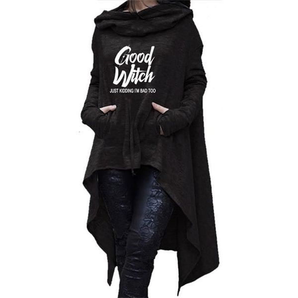 

letter letters print hoodies for women long irregular sweatshirts hoodies kawaii femmes casual printing clothings street 211006, Black