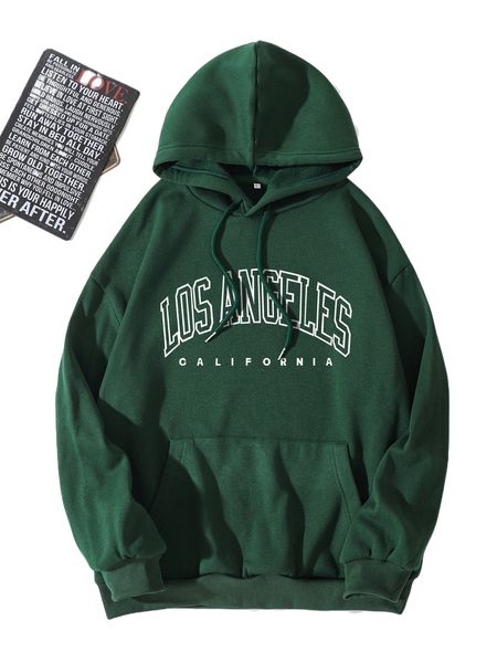 

men letter graphic kangaroo pocket drawstring thermal lined hoodie n0an#, Black