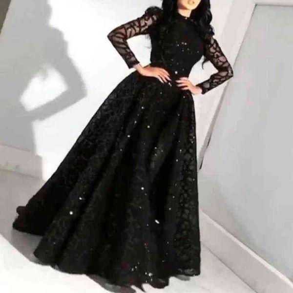 

designer women's prom dresses 2022 women's sleeved gold long dresses, Black