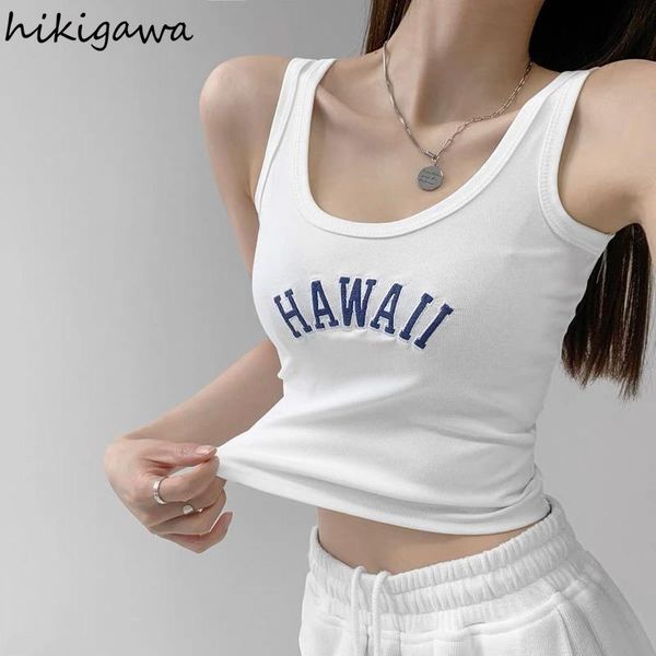 

women's t-shirt crop women letter embroidery tanks 2022 women's clothing tunic casual sling y2k korean fashion tees camis, White