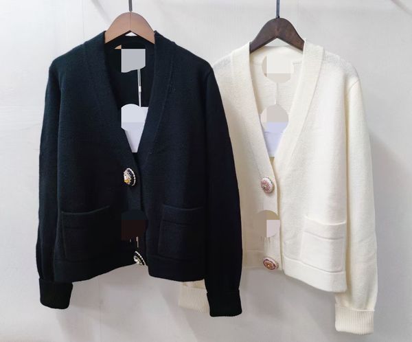 

women's sweaters designer milan runway autumn brand same style sweater long sleeve white v neck cardigan beads women iz50, White;black