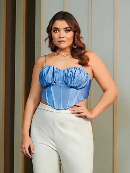 

plus ruched bust bandana hem crop cami 559y#, Black