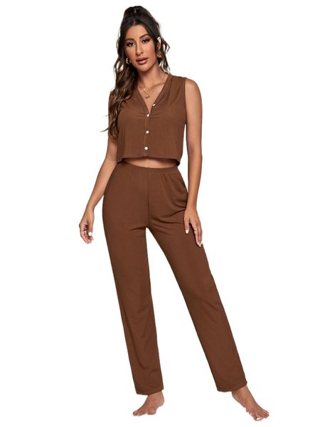 

solid button front lounge set s1ib#, Black;red