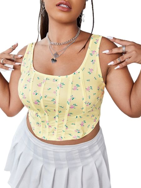 

plus floral print bandana hem crop tank e2vr#, Black