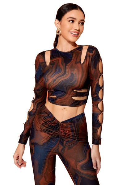 

x yelly gray marble print cut out crop tee 89gp#, White